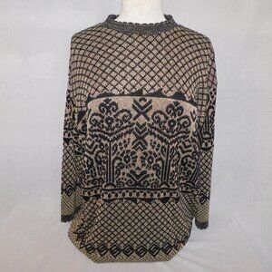Vintage Black Gold Metallic Pullover Knit Sweater Retro Womens L Separate Scene
